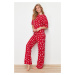 Trendyol Red 100% Cotton Heart Patterned Knitted Pajama Set