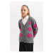 DEFACTO Girl Floral V Neck Knitted Cardigan