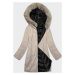 Čierno-béžová dámska zimná obojstranná bunda s kapucňou (B8202-1046)
