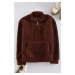 Trendyol Dark Brown Oversize/Wide Cut Plush Sweatshirt