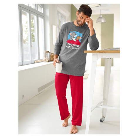 Blancheporte Pyžamo Tom Jerry s nohavicami a dlhými rukávmi sivý melír/bordó