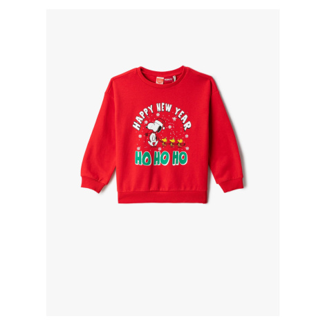 Koton Christmas Theme Snoopy Printed Licensed Sweatshirt With Long Sleeves, Crew Neck
