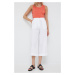 Bavlnené nohavice Sisley dámske, biela farba, široké, vysoký pás
