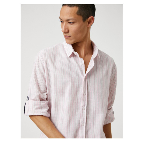 Koton Woven Shirt Classic Collar Buttoned Turnable Sleeve Detail