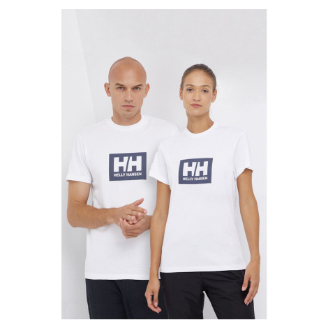 Bavlnené tričko Helly Hansen biela farba, s potlačou