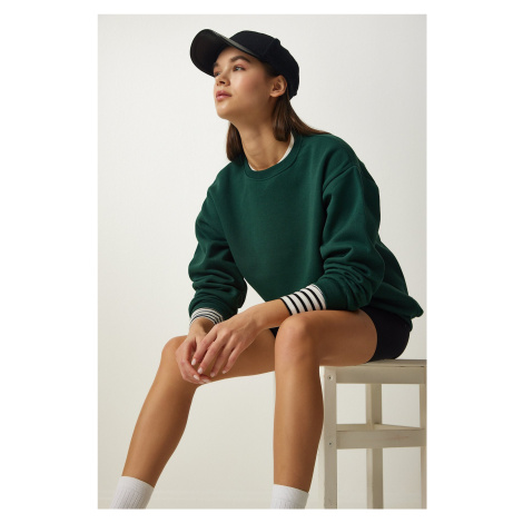 Happiness İstanbul Women's Emerald Green Basic Sweatshirt