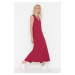 Trendyol Dark Plum V-Neck Maxi Length Knitted Dress