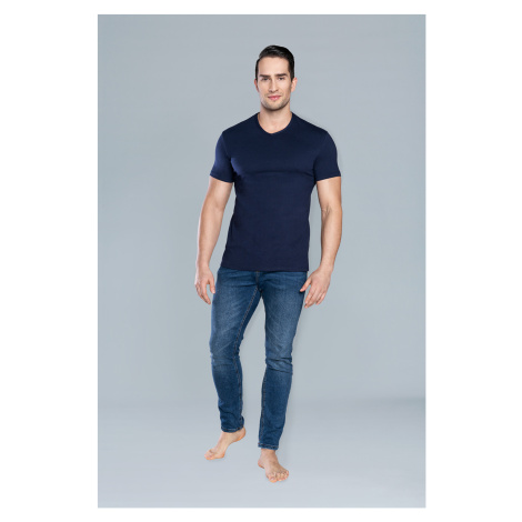 Ikar T-shirt with short sleeves and V-neck - dark blue Italian Fashion