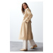 Trendyol Beige Oversize Wide Fit Soft Textured Long Trench Coat with Belt