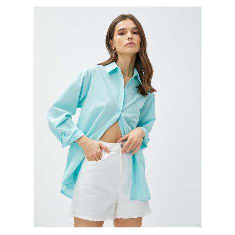 Koton Oversized Shirt with Stones and Long Sleeved Cotton