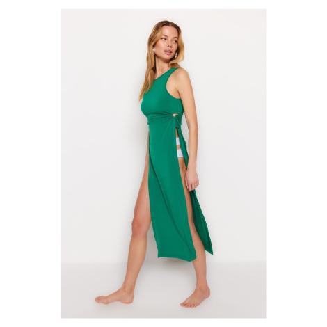 Trendyol Green vypasované midi pletené šaty out/okno plážové šaty