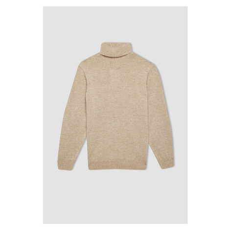 DEFACTO Boy's Beige Turtleneck Basic Plain Knitwear Sweater