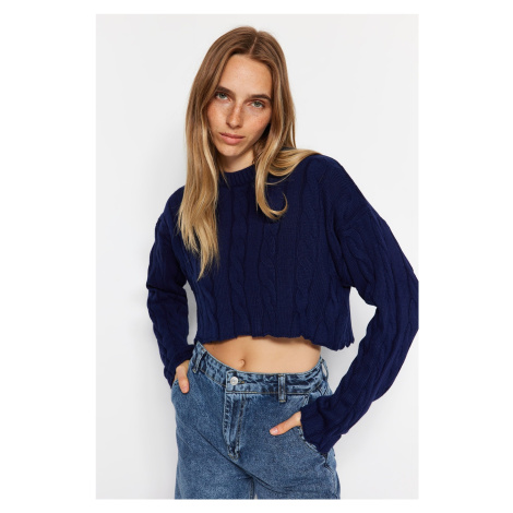 Trendyol Navy Blue Super Crop Hair Knit Knitwear Sweater