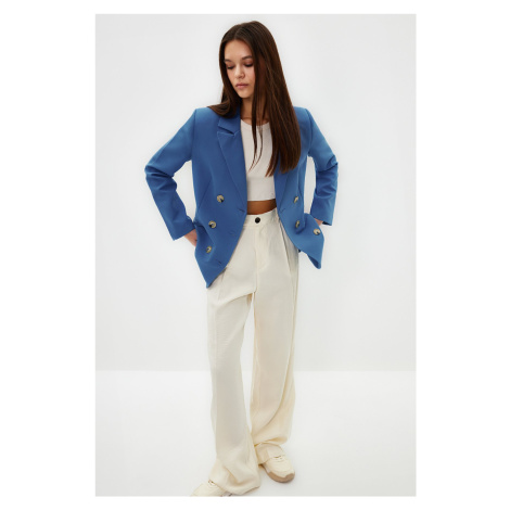 Trendyol Blue Regular Lined Double Breasted Closure Woven Blazer Jacket