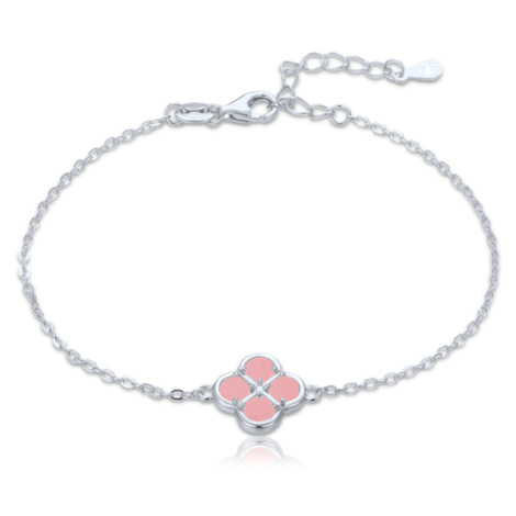 MINET Strieborný náramok so štyrmi lístkami šťastia a nefritom JMAS7058RB19