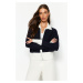 Trendyol Navy Blue Soft Textured Zippered Color Block Knitwear Cardigan