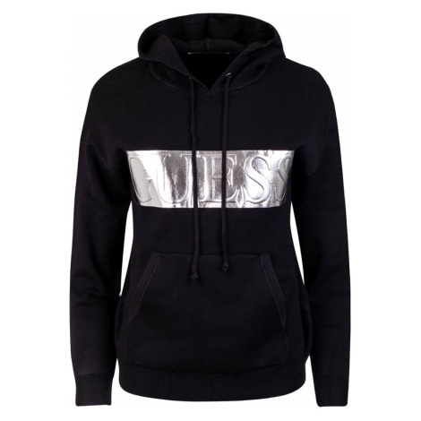 Black Women's Hoodie with Silver Inscription Guess - Women