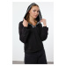 Trendyol Black Oversized Pattern Thick Inside Fleece Hooded Knitwear Knitted Sweatshirt with Tap