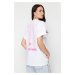 Trendyol White 100% Cotton Back and Front Slogan Printed Oversize/Casual Cut Knitted T-Shirt