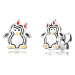 Strieborné náušnice 925 - lesklý tučniak s mašličkou, trojfarebná glazúra