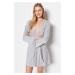 Trendyol Gray Belted Lace Detailed Viscose Knitted Dressing Gown