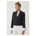 Happiness İstanbul Women's Black Contrast Cuffed Short Blazer Jacket