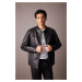 DEFACTO Water Repellent Slim Fit Stand Collar Zipper Closure Pocket Seasonal Leather Coat Jacket