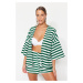 Trendyol Green Striped Belted Mini Knitted Kimono & Caftan