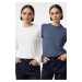 Trendyol Ecru-Indigo 2 Pack Crew Neck Regular/Normal Cut Knitted T-Shirt