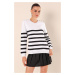 Bigdart 15820 Button Detail Striped Sweater - C. Black