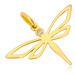 Prívesok zo žltého zlata 585 - lesklá vážka s vyrezávanými krídlami, zirkón