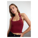 Trendyol Burgundy Neck Tie Belt Detailed Slim Pattern Knitted Blouse