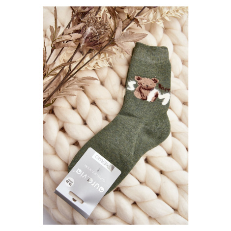 Warm cotton socks with teddy bear, green