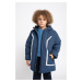 DEFACTO Boys Water Repellent Reflector Printed Hooded Fleece Lined Coat