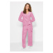 Trendyol Pink Double Breasted Collar Wellsoft Winter Knitted Pajama Set