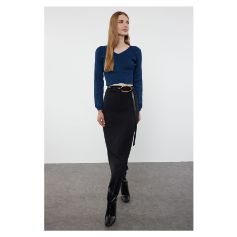 Trendyol Navy Blue Crop Corset Detailed Knitwear Sweater