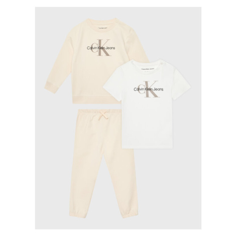 Calvin Klein Jeans Súprava tričko, mikina a nohavice Monogram Starter IN0IN00011 Écru Regular Fi