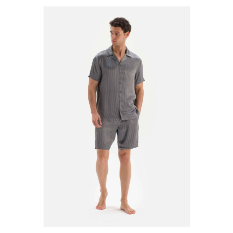 Dagi Gray Short Sleeve Jacquard Satin Groom Pajamas Set