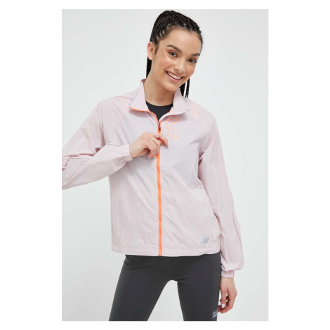 Bežecká bunda New Balance Printed Impact Run Light Pack ružová farba, prechodná, oversize