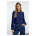 Trendyol Navy Blue Long Sleeve Stand Collar Woven Blouse