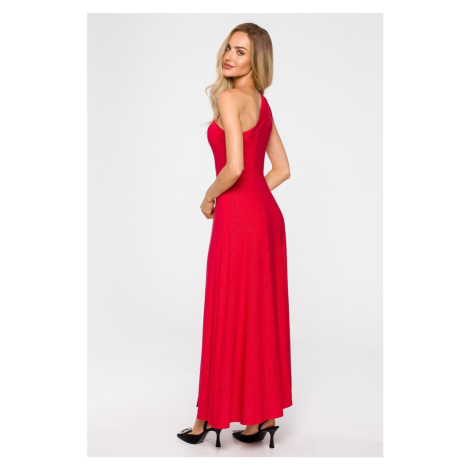 Červené trblietavé šaty s rozparkom M718 Moe