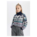 DEFACTO Girls New Year Themed Turtleneck Knitted Sweater