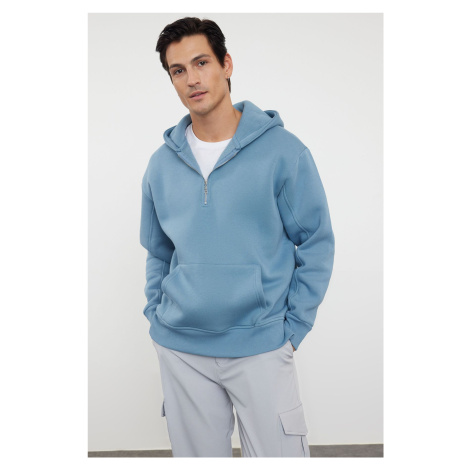 Trendyol Blue Oversize/Wide Cut Zippered Hooded Sweatshirt