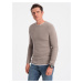 Ombre Men's cotton sweater with round neckline - cold beige