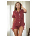 U3506 Dewberry Womens Piped Short Sleeve Shorts Pyjama Set-BORDEAUX