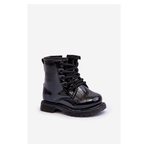 FR1 Black Tibbie Baby Boots lakovaný zipsom