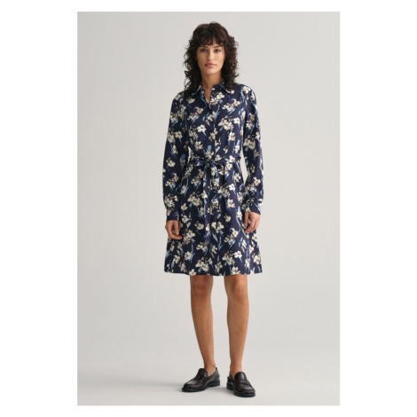 ŠATY GANT SLIM FLORAL PRINT SHIRT DRESS EVENING BLUE