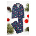 Trendyol Navy Blue 100% Cotton Christmas Themed Knitted Pajamas Set