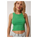 Happiness İstanbul Women's Green Barter Neck Crop Knitted Blouse