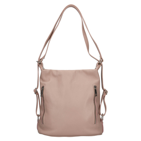 Dámska kožená batôžko kabelka Italia Maura - ružovo-béžová